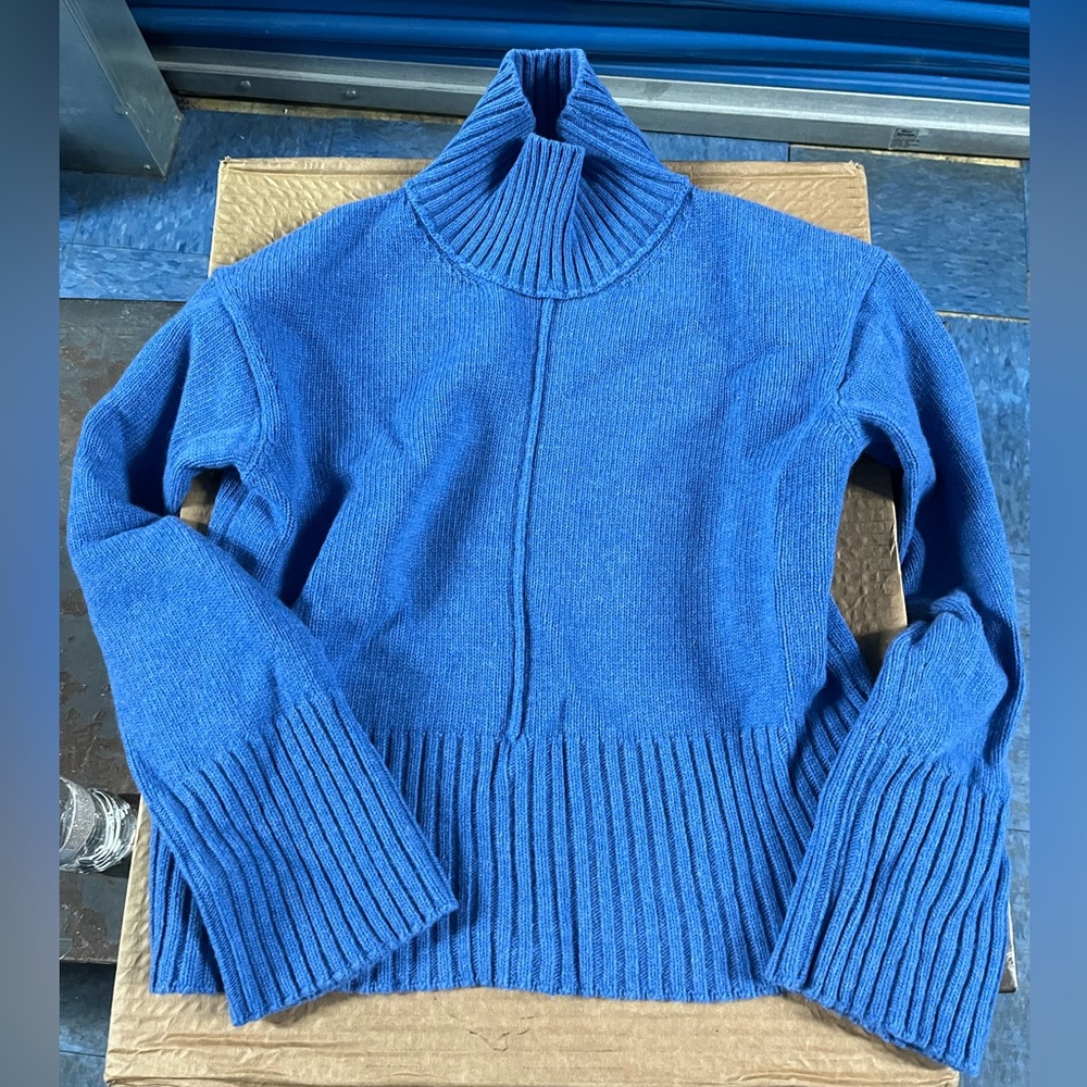 Iris & Ink blue ribbed wool turtleneck sweater, M